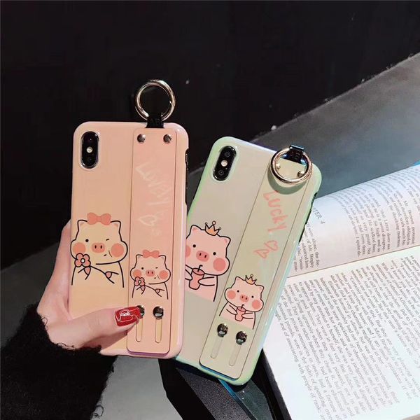 

one piece luxury phone case for iphone 6 7 8plus xr 11promax fashion lovely pig designer phone case back cover with wristband