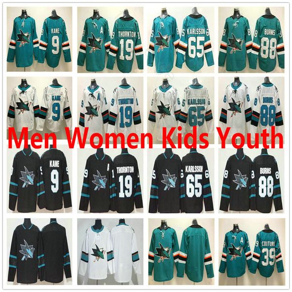 

men women kids san jose sharks jerseys hockey 8 joe pavelski thornton erik karlsson logan couture brent burns evander kane white green black, Black;red