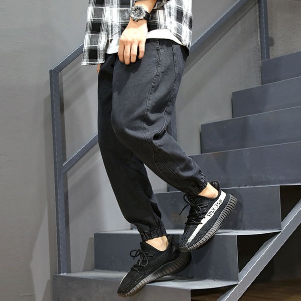 

fashion streetwear men jeans loose fit 28-42 harem jeans spliced designer cargo pants japanese vintage hip hop joggers men, Blue