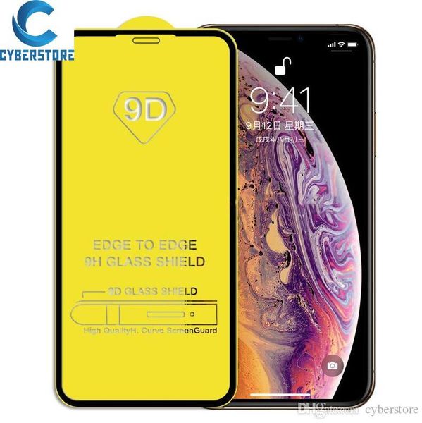 Cyberstore 9D Full Cover gehärtetes Glas Displayschutzfolie für iPhone XS MAX X XR 8 7 Plus Samsung A20 A40 A50 A70