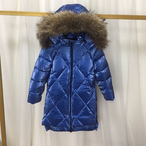 

дети долго вниз куртка 2020 новых дети модной одежды зима мальчиков и девочки с капюшоном мехового воротника пальто wsj050 # 122025, Blue;gray