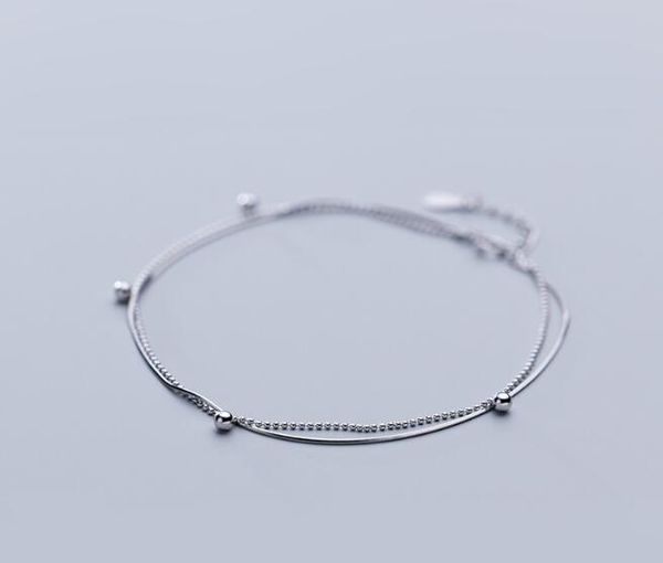 

1pc authentic real. 925 sterling silver fine jewelry white/golds double rows lucky beads ball anklet bracelet adjust gtls875, Red;blue