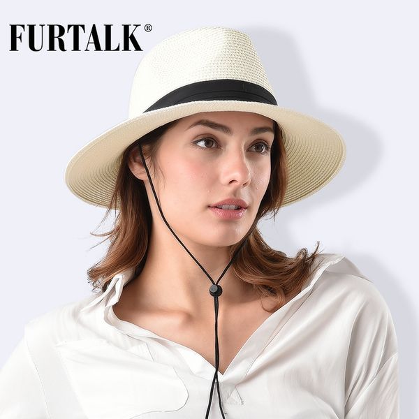 

furtalk summer hat for women sun straw hat men fedora panama uv protection travel beach hats for female sh040, Blue;gray