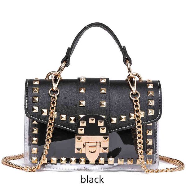 

Small Clear Brand Designer Woman 2020 New Fashion Messenger Bag Chains Shoulder Bag Female Rivets Transparent Square PU Handbag Best Selling