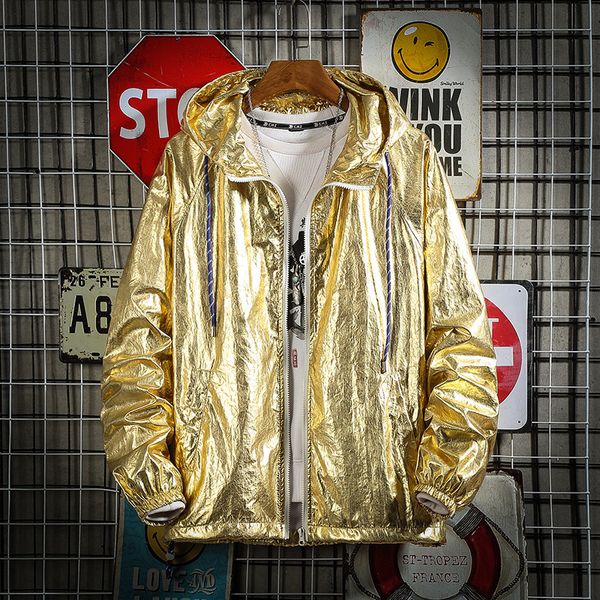 

spring and autumn summer youth korean hip hop loose glossy men's thin hooded jacket couple print sun protection men streetwear, Black;brown