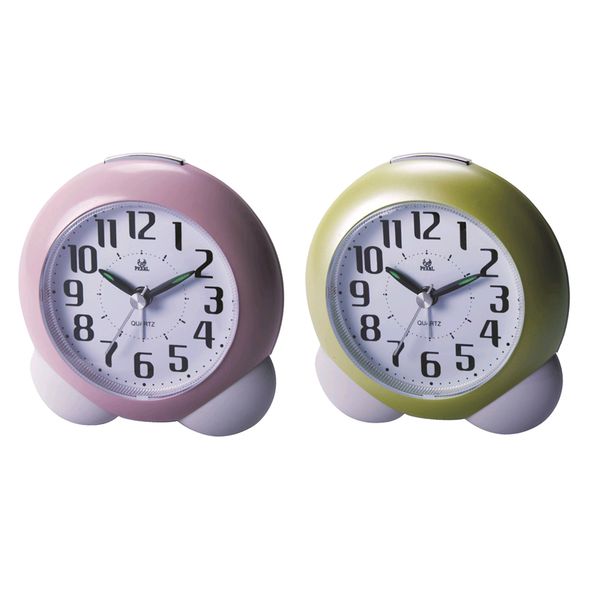 

2pcs bedside silent analog alarm clock non-ticking, quiet with night light for kids pink/green