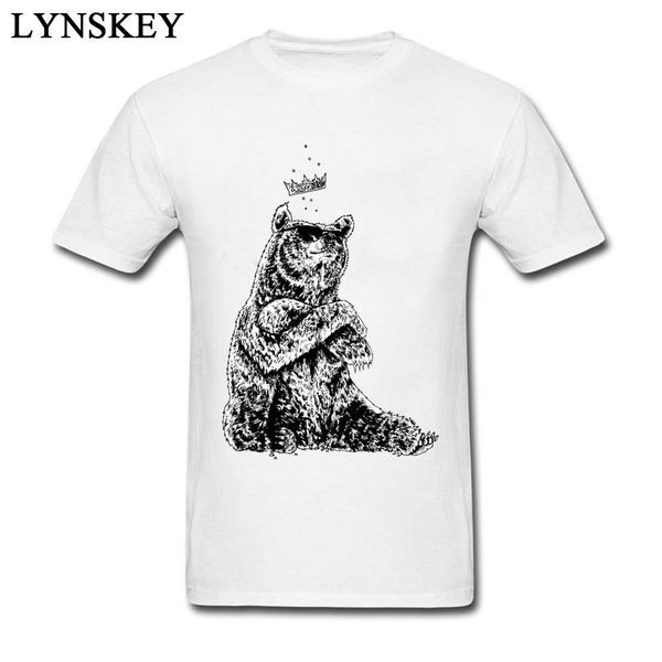 

new season cool bear with crown retro design men's t shirt funny comic cartoon printed tees cotton fabric, White;black
