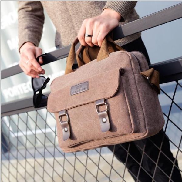 

men's tote cross-size large capacity shoulder messenger bag casual vintage canvas bag briefcase