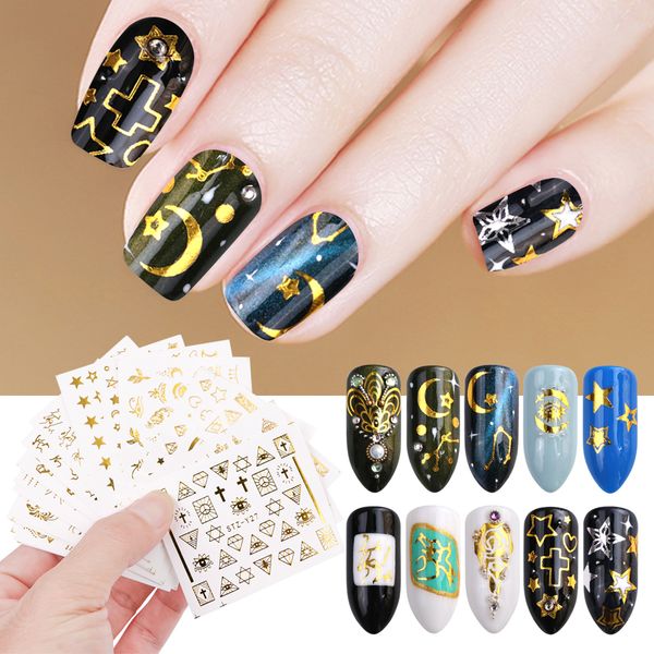 

20pcs gold foil design nail sticker set water decal star jewelry image nail art slider wrap decoration manicure lastz-yy20, Black