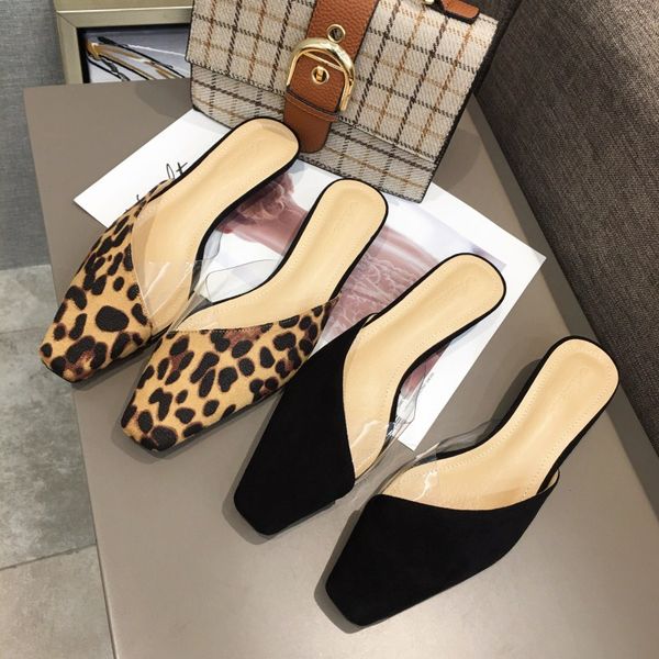 

spring/summer leopard printed transparent film square head lazy lazy head cool drag bag half-dragging, Black