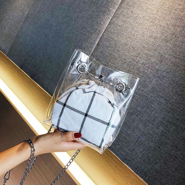 

clear transparent women bags girl lattice leather crossbody bags for women trave shoulder bag small chain handbags bolso mujer#5