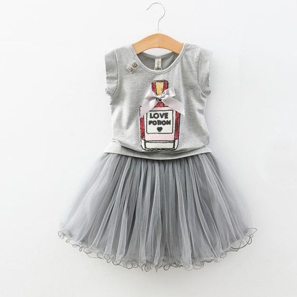

retail girls boutique outfits summer 2pcs suits set perfume bottle print sleeveless shirt+ruffle skirt baby tracksuit kids designer clothes, White