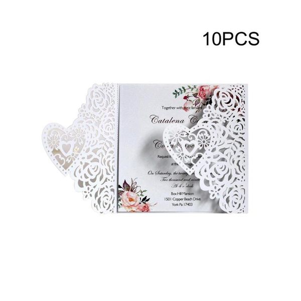 

10pcs laser hollow rose flower pattern three-dimensional love tri-fold wedding invitation rose love heart greeting card cover
