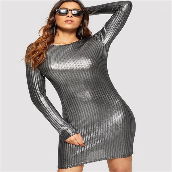 

dresses crew neck long sleeve bodycon dress fashion solid color ladies casual clothing autumn winter womens, Black;gray