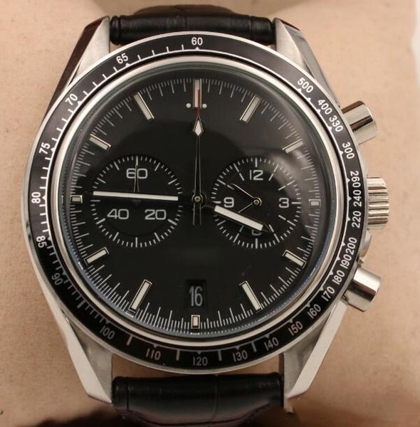 

master stainless black moonwatch co axial chronograph quartz movement men watches leather strap sports wristwatches, Slivery;brown