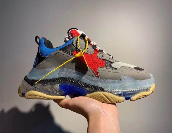 

fashion paris 17fw triple s crystal bottom sneakers men women dad shoes leather casual shoes low lace-up casual flat shoes