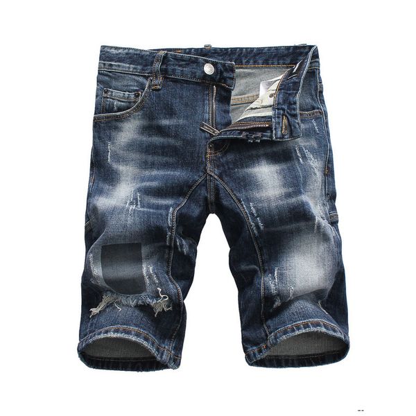 

mens designer short jeans straight lines holes tight jeans casual jean night club black cotton summer men's pants, Blue