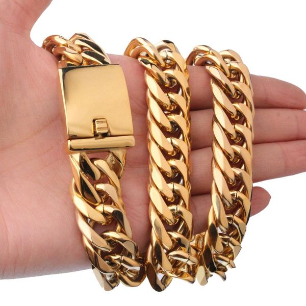 

fashion 16mm heavy huge 316l stainless steel gold tone cuban chain chain men's bracelet bangle christmas gift 7-40inch choose, Silver