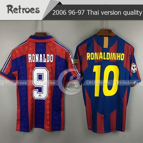 

1996 1997 ronaldo retro soccer jersey 96 97 guardiola home away classic thailand quaersey stoichkov 2006 ronaldinho 06 football shirt, Black;yellow