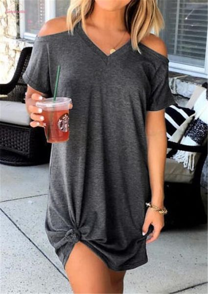 

summer dress women 2020 dress ladies dresses simple casual off shoulder dresses female solid loose robe femme, Black;gray