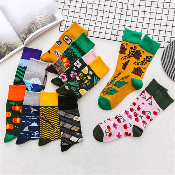 

brand happy socks men/women funny cartoon socks colored fashion cotton couple long sock 2018 new skateboard sock, Black