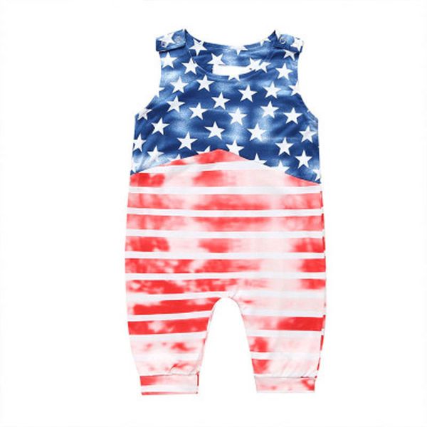 

baby summer star jumpsuit american flag independence national day usa 4th july sleeveless printed striped stitching baby romper, Blue