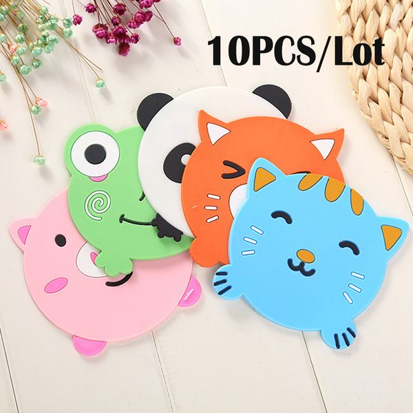 

10pcs/lot silicone table placemat cartoon animals drink holder coffee pad mat coasters stand for kitchen accessories