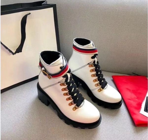 

woman's leather shoes lace up ribbon belt buckle ankle boots factory direct female rough heel round head autumn winter ma h02, Black