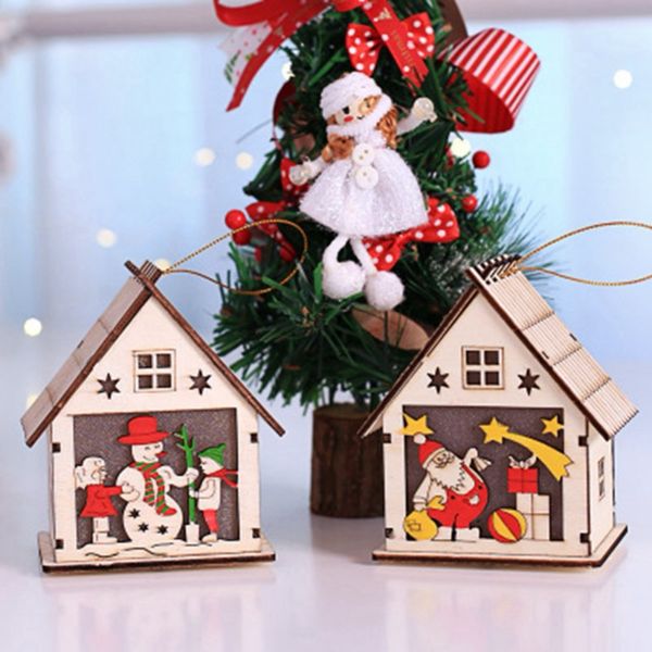 

wood led light wood house cute christmas tree hanging ornaments holiday decoration illuminated cabin christmas decorations