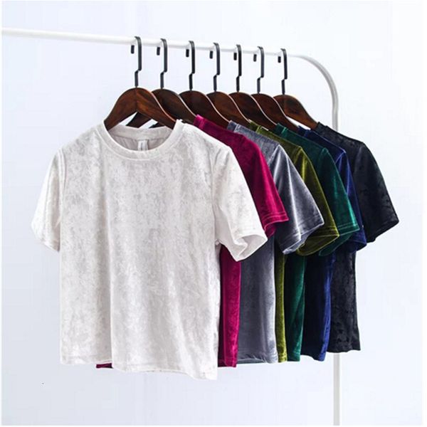 

womens shirts women clothing summer velvet crop woman t shirt fashion back slit short sleeve casual velour tees, White