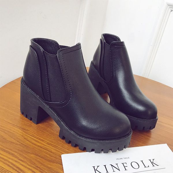 

fashion black ankle boots for women thick heels spring autumn flock platform shoes high heels black sleeve ladies boots n272