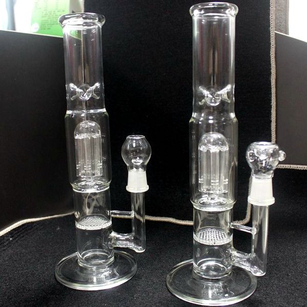 Bong in vetro da 12 pollici di altezza Narghilè Triple piattaforme petrolifere a nido d'ape Birdcage Perc Dab Rig Tubi dell'acqua a tubo dritto grande con ciotola da 18 mm