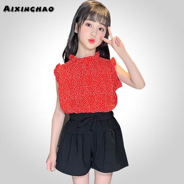 

girls summer clothing dot pattern costume for girls vest + short clothes for casual style children's clothing, White