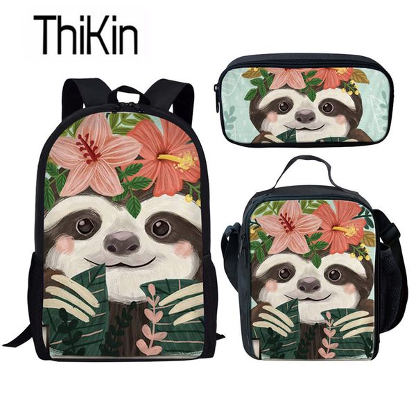 

thikin 3 pcs/set shoulder bags for teenage girl boy cute cartoon sloths print children school backpacks wholesale custom mochila