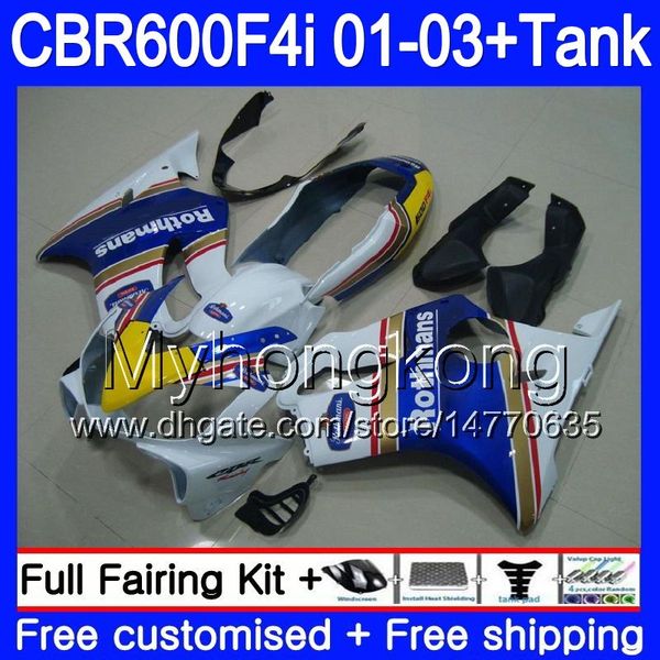 Corpo + Tanque Para HONDA CBR 600F4i CBR600FS CBR600F4i 01 02 03 286HM.36 CBR600 F4i 600 FS CBR 600 F4i Rothmans Azul quente 2001 2002 2003 Carenagens