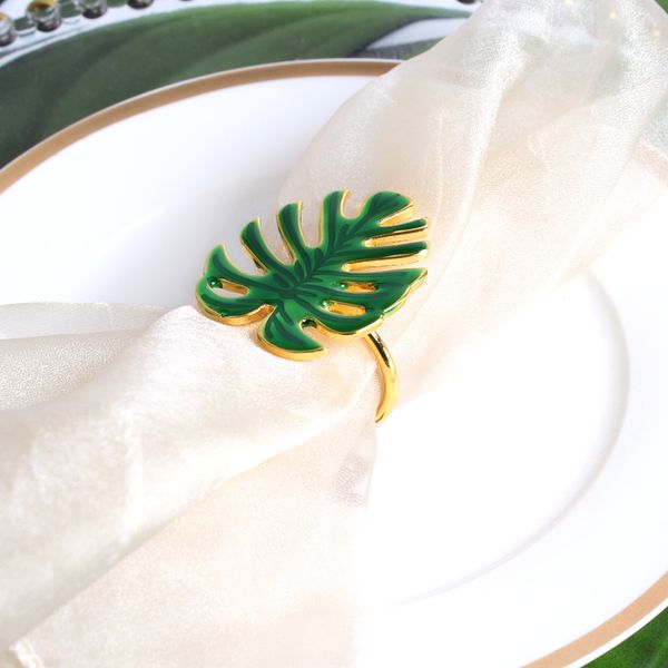 

6pcs modern restaurant green leaf napkin buckle western meal circle cloth ring pattern room l napkin decoration