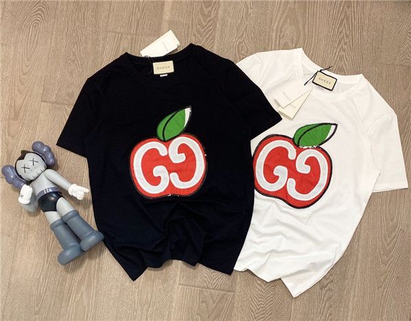 

20fw new arrival paris luxury brands guqi tshirt apple printing cotton tee shirt men women streetwear sweatshirt outdoor t-shirts 2.8, Gray;blue