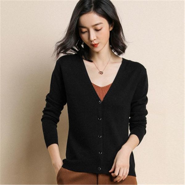 

2020 autumn and winter new cashmere blend soft single breasted cardigan v-collar wool sweaters fashion comfortable soft basic, White