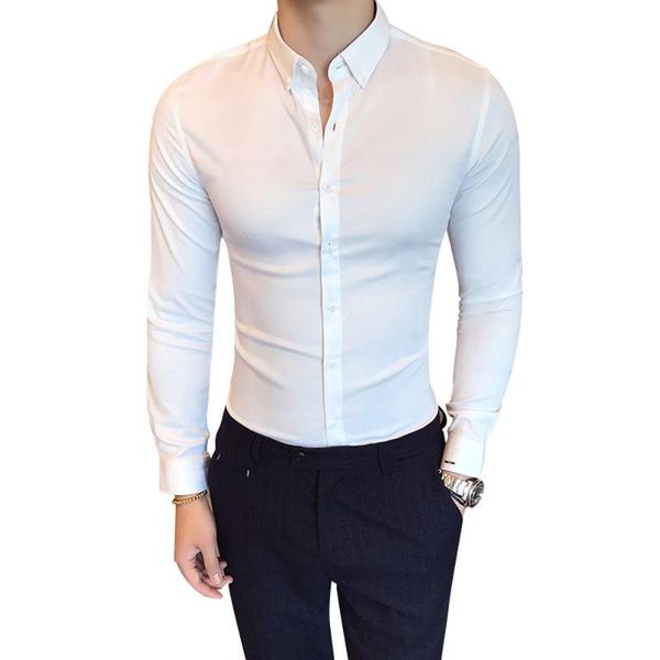 

male long sleeve tuxedo shirt speing autumn new shirt male slim fit business casual british style dress shirts, White;black