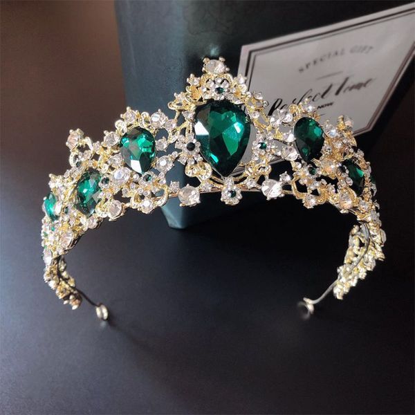 

pageant queen crown for women crystal tiara headband baroque bridal headpiece, Golden;white