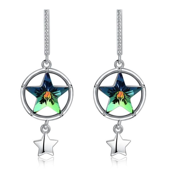 

swarovski element round star earrings hollow hollow shiny chandelier earrings party sparkle jewelry gift potala 35b, Silver