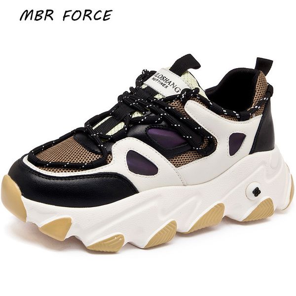 

mbr force spring 2020 women's thick-soled fashion vulcanized shoes lace-up sneakers comfortable women's casual shoes y200424, Black