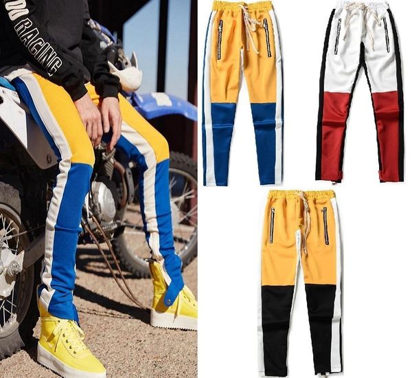 

high street fear of god personality side zipper closing motion trousers tide fog designer pants spelling color motion leisure time pants, Black