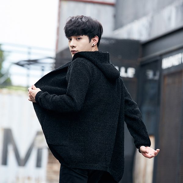 

2018 autumn and winter sweater coat men's korean version of the handsome long sweaters trend cardigan new line clothes, White;black
