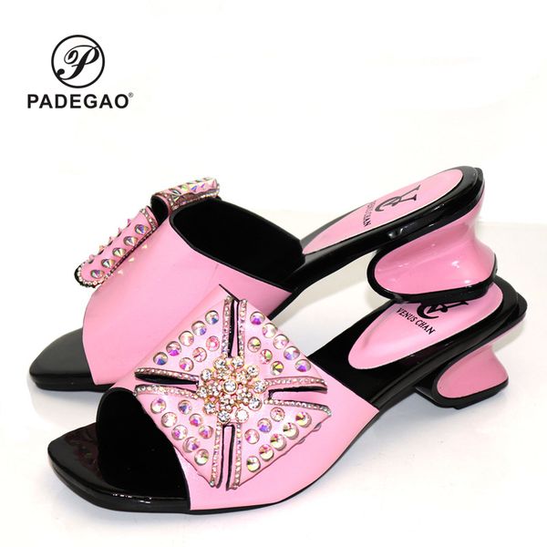 

new arrival summer high heeled shoes for women nigerian women wedding shoes decorated with rhinestone slip on for, Black