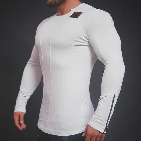 

2017 фитнес-мужчин длинные t-рубашки бодибилдинг колготки майки сексуальные случайные футболки майки борцовка акула одежда, White;black