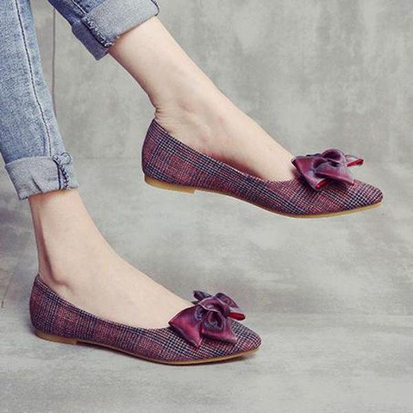 

34~43 plus size satin bow pointed loafers women stripe flat shoes lady slip on flats breathable comfortable ballerina boat shoe, Black