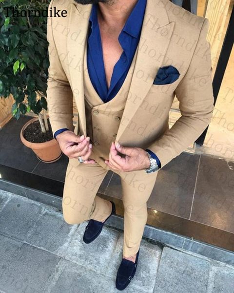 

thorndike custom made formal suits 3 pieces sets groom tuxedos suits groomsmen peaked lapel casual wedding man, White;black