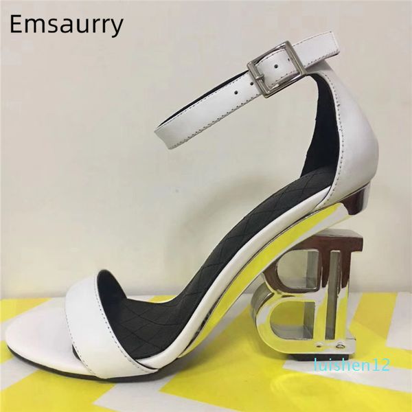 

novelty metal letter heel gladiator sandals women ankle strap one-strap transparent pvc strange heel fashion summer shoes woman l12, Black