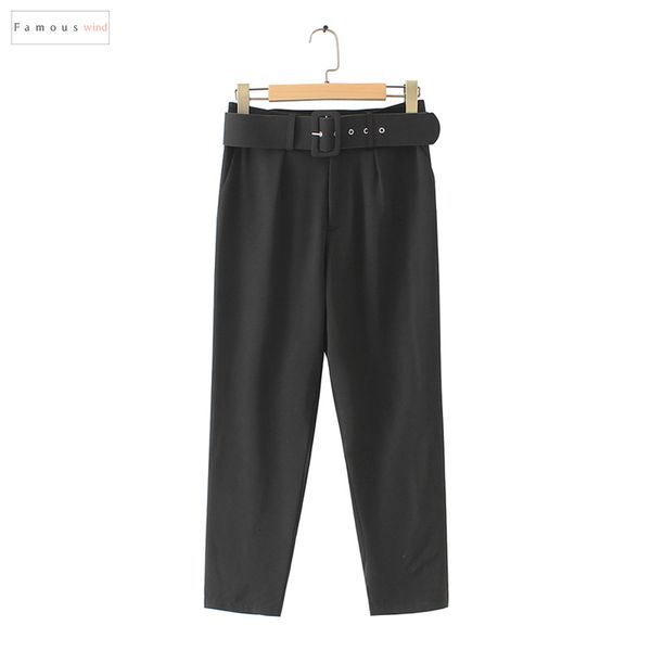 

women elegant casual black pants sashes pockets zipper fly solid ladies streetwear chic trousers drop shipping, Black;white